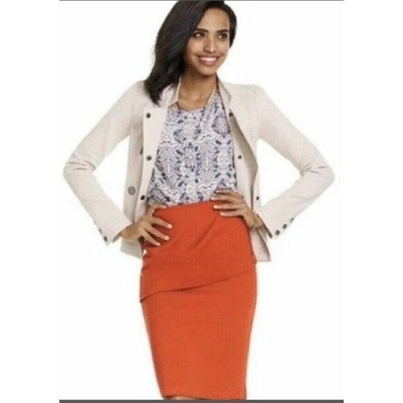 CAbi Overlay Pencil Skirt Sz 4 Turmeric Orange Knee Length Womens Style 3099 NWT - Picture 3 of 7
